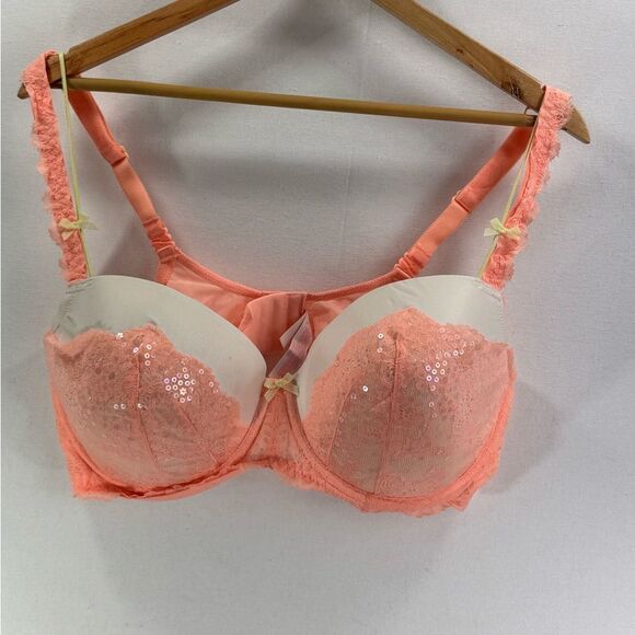 Victoria Secret Dream Angles Lined Sequin Orange Demi Bra Size 40 DD - Picture 1 of 10